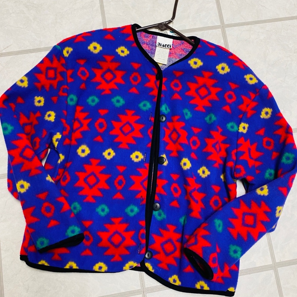 90s Aztec print geometric southwest style boho chic button down sweater jacket
